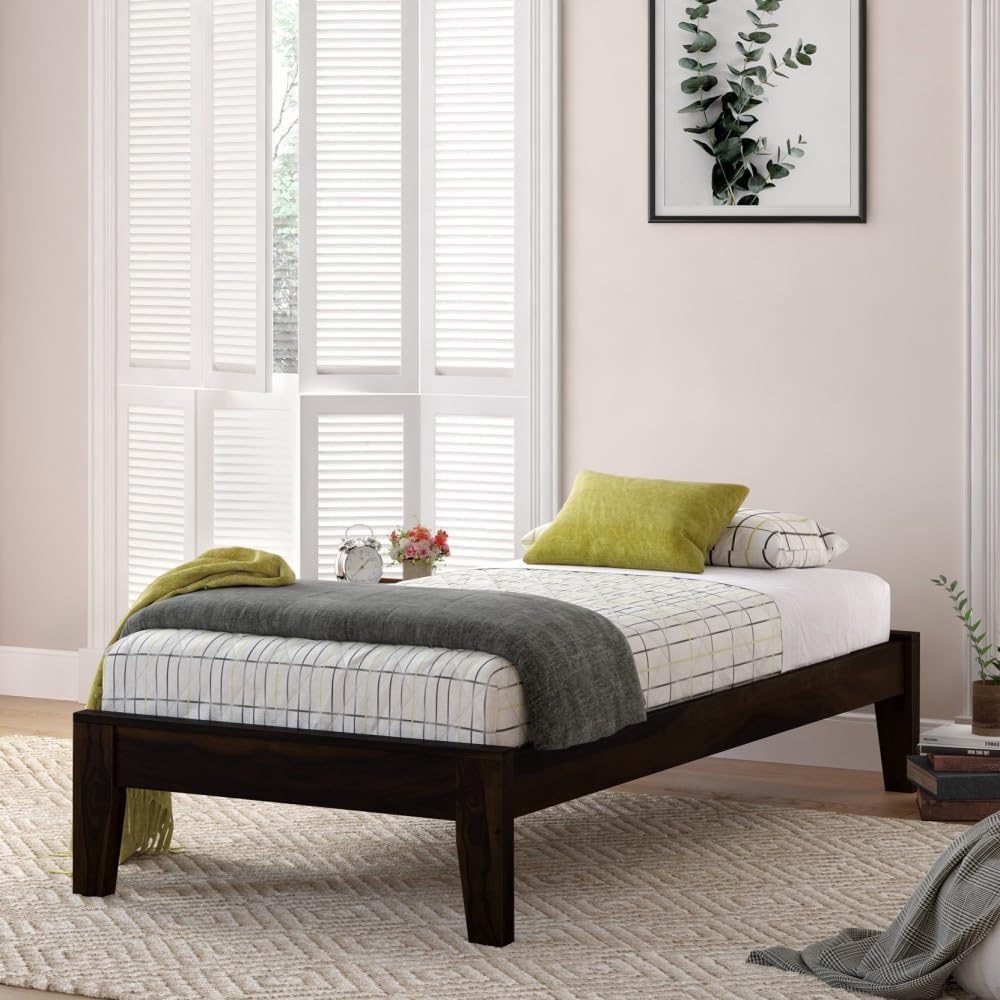 Solid Sheesham Wood Single Size Bed | Walnut Finish