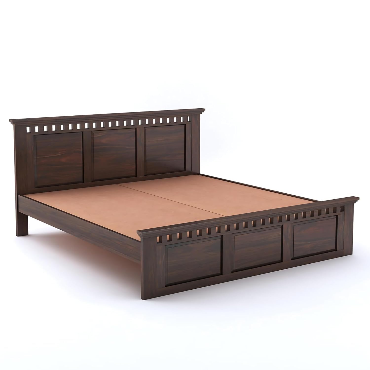 Solid Sheesham Wood Queen Size Bed - Walnut Finish