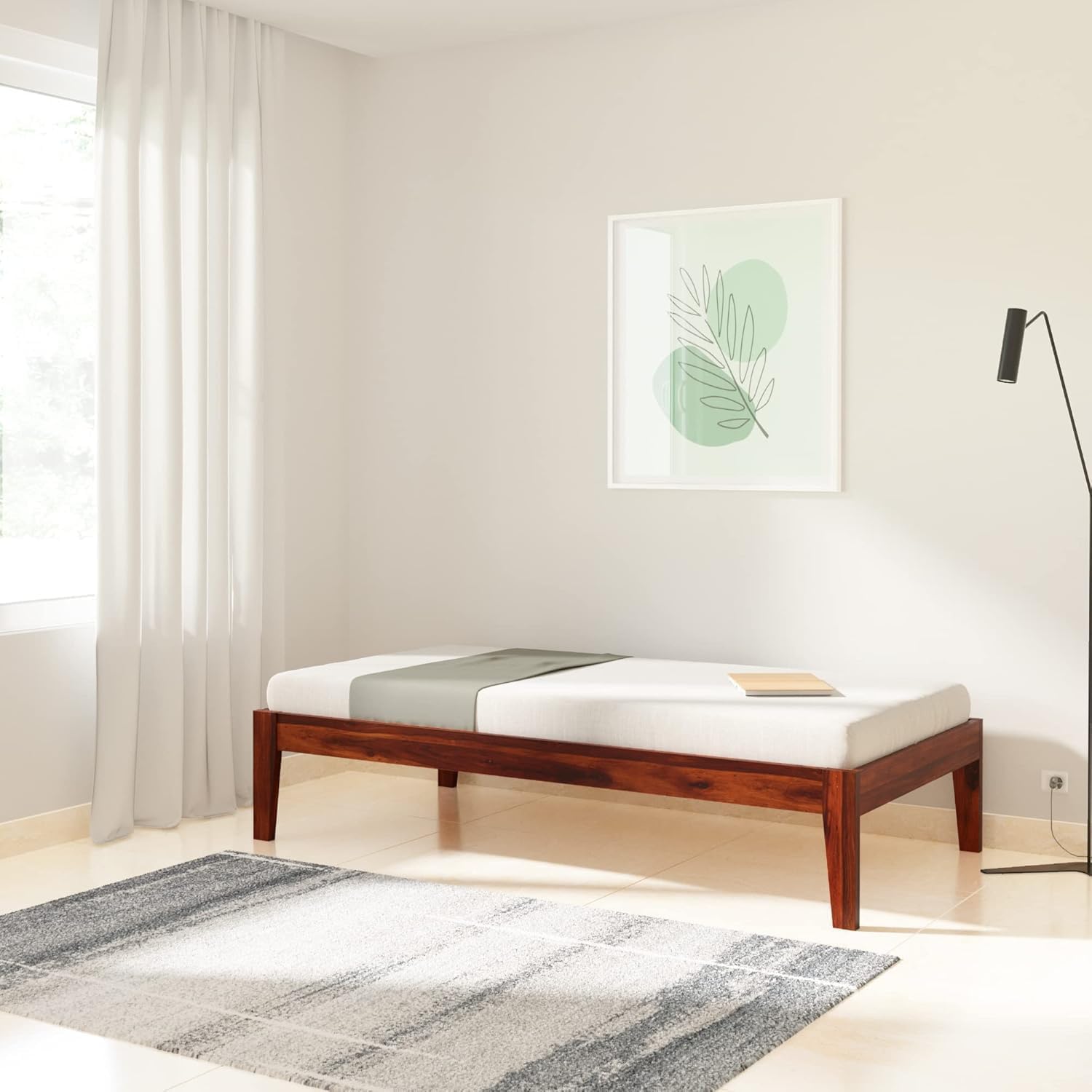 Solid Sheesham Single Bed For Bedroom  - Honey Finish