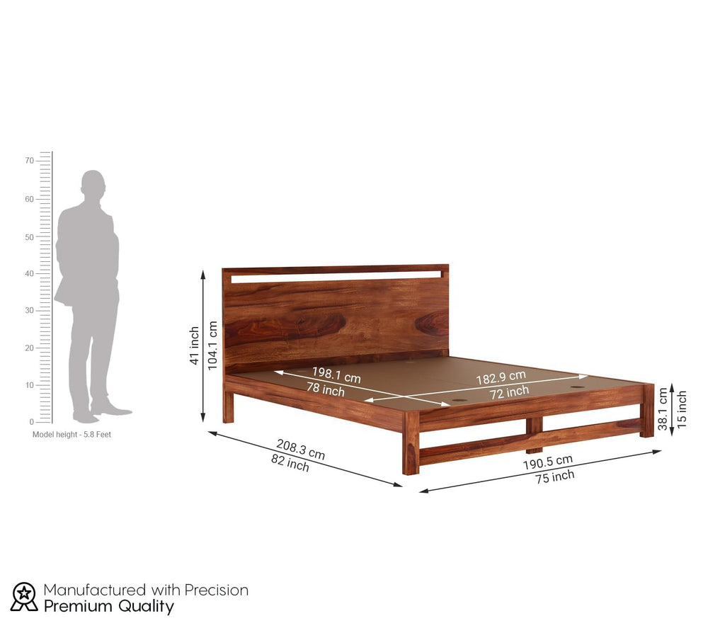 Solid Sheesham Wood King Size Bed for Bedroom | Natural Finish