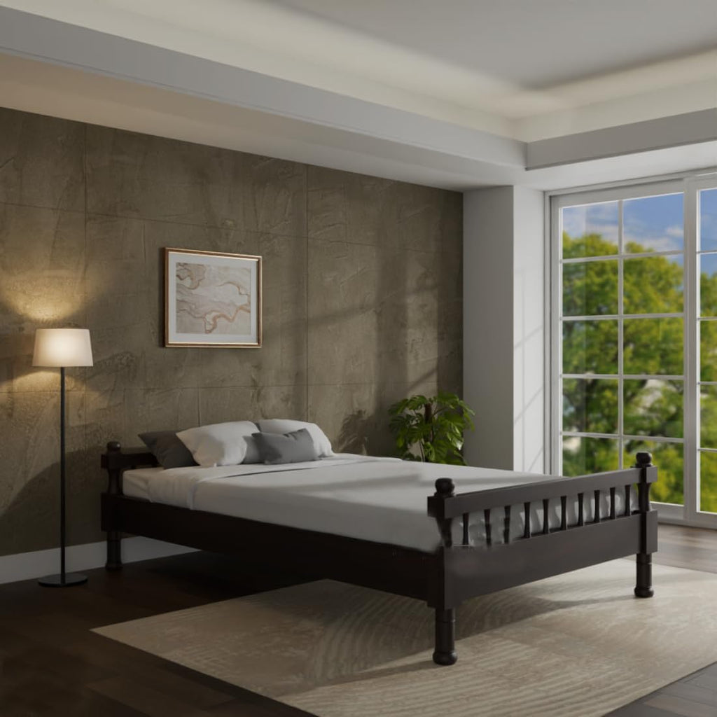 Solid Sheesham Wood Single Bed - Walnut Finish