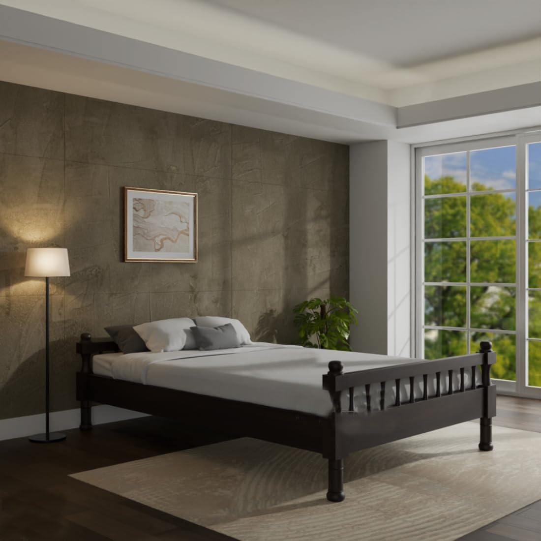 Solid Sheesham Wood Single Bed - Walnut Finish