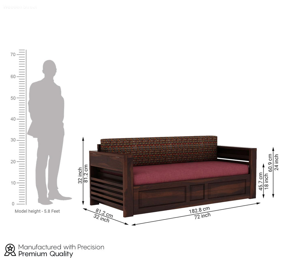 Foster 3-Seater Sheesham Sofa Cum Bed - Walnut Finish