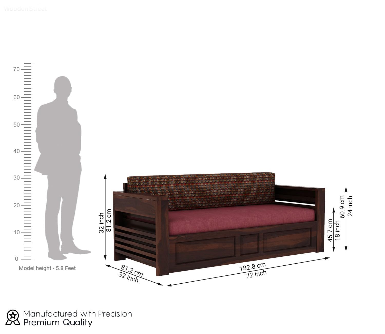 Foster 3-Seater Sheesham Sofa Cum Bed - Walnut Finish