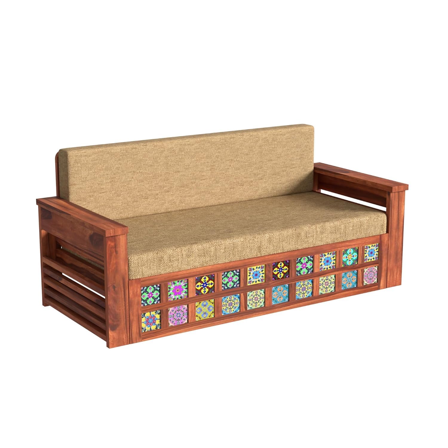 Solid Sheesham Sofa Cum Bed | Natural Finish