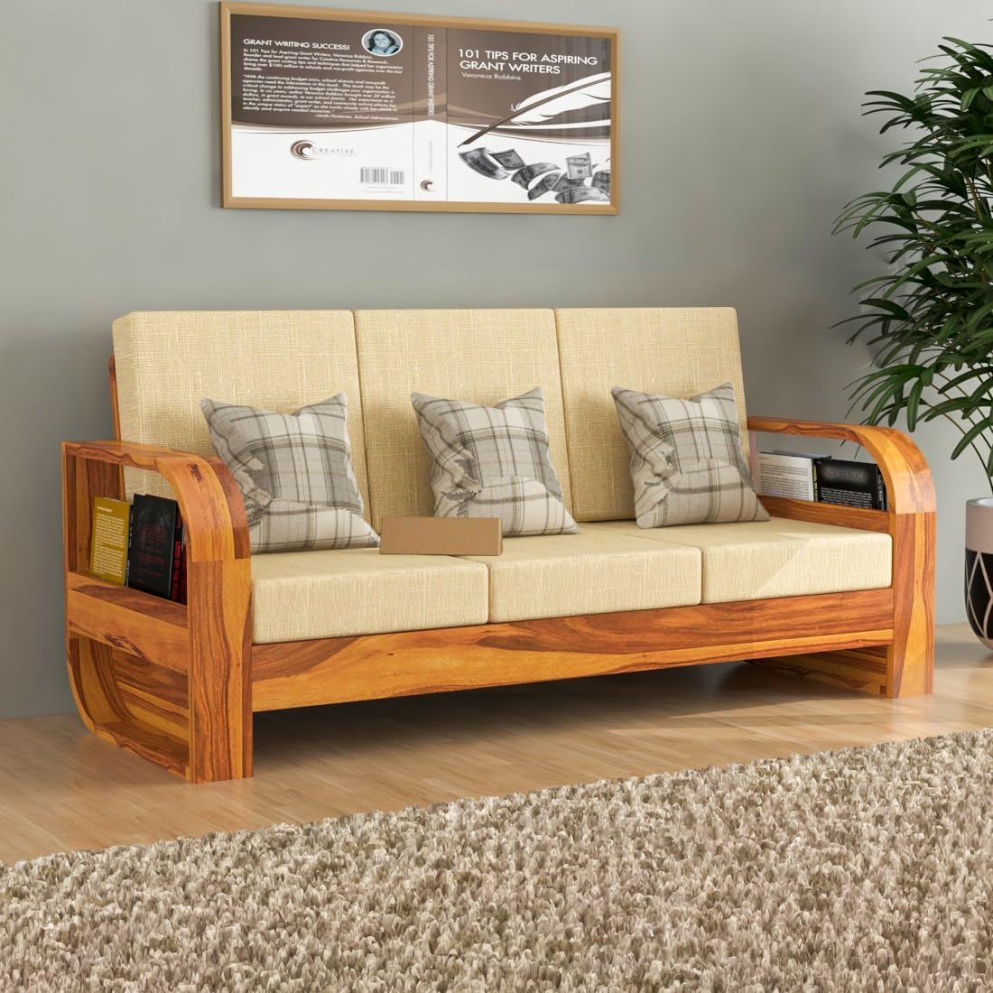 Solid Sheesham 3-Seater Sofa - Honey Finish