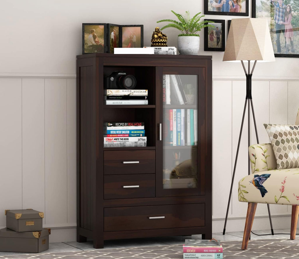 Sheesham Bookshelf & Crockery Cabinet - Walnut Finish