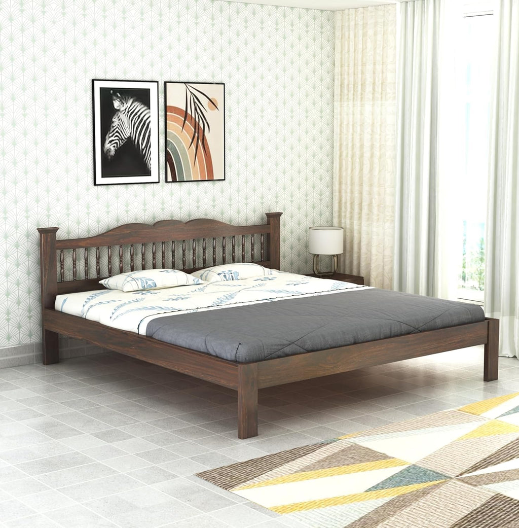 Solid Sheesham Wood King Size Bed | Walnut Finish