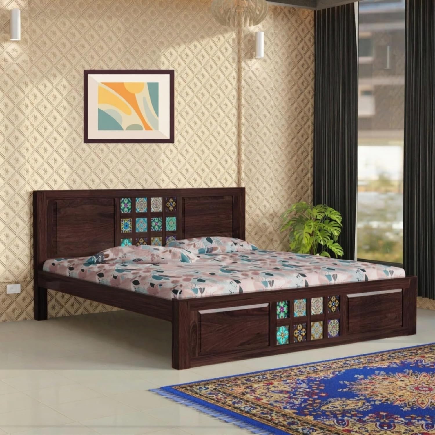 Jodhpuri Tile King Size Sheesham Wood Bed For Wedroom