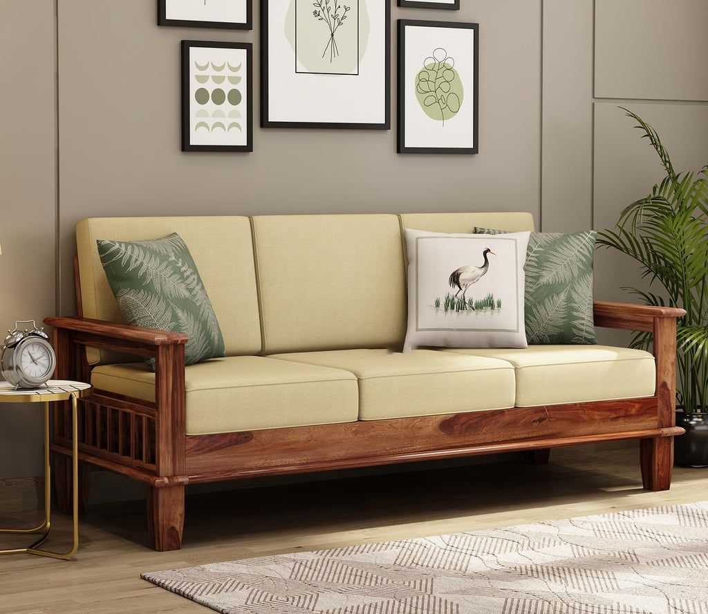 Solid Sheesham 3-Seater Sofa Set for Livingroom - Honey Finish