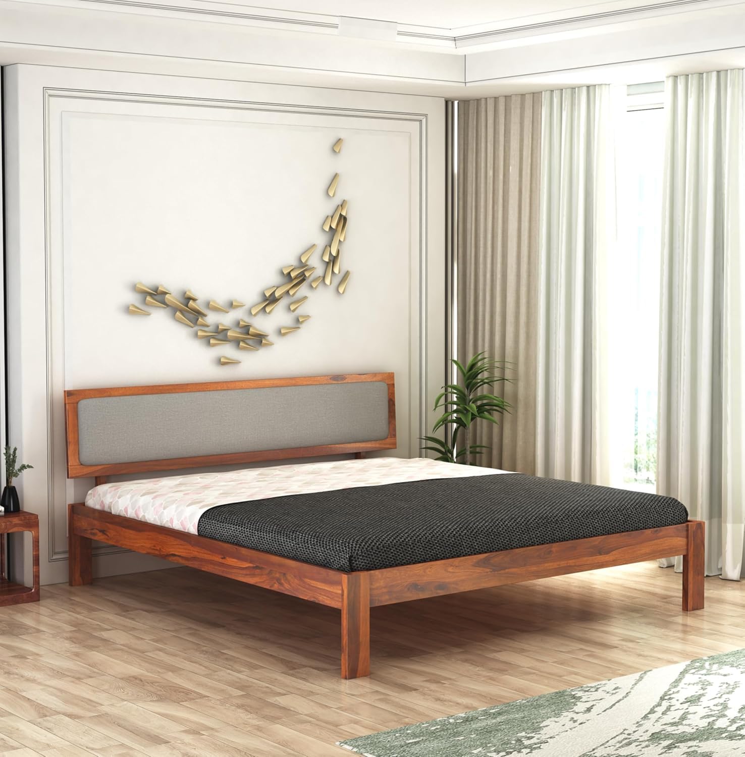 Solid Sheesham Wood Queen Bed  For Bedroom