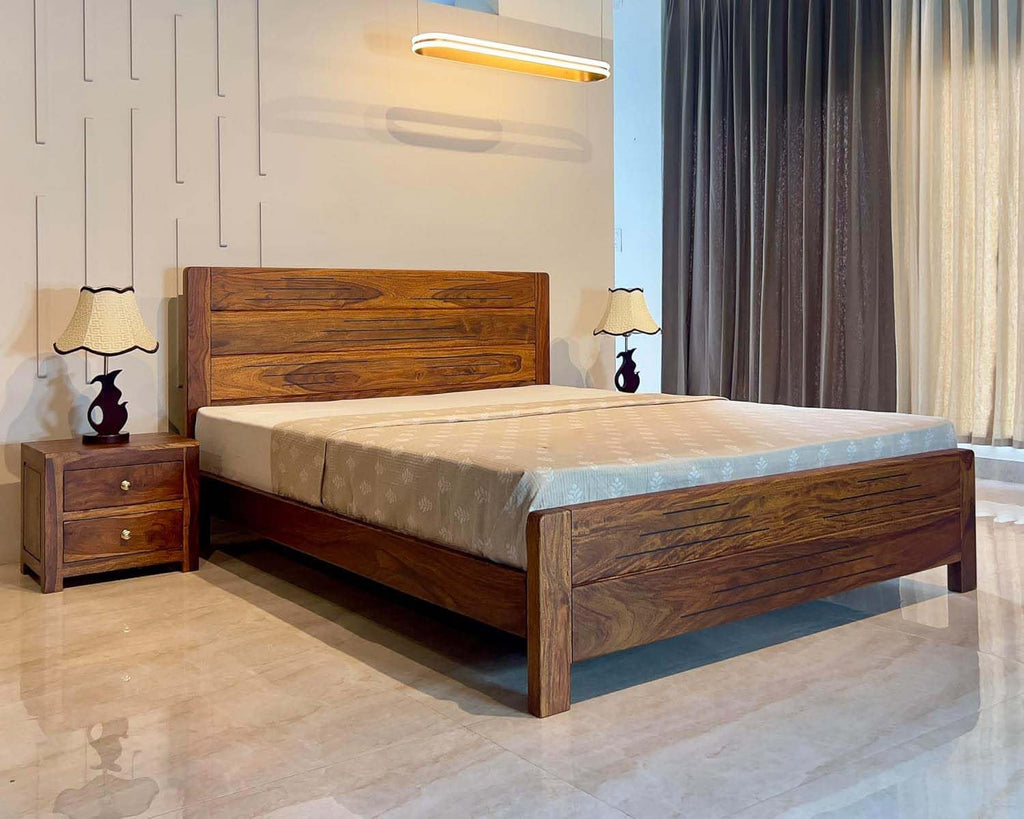 Modern Natural Finish Queen Sheesham Bed For Bedroom