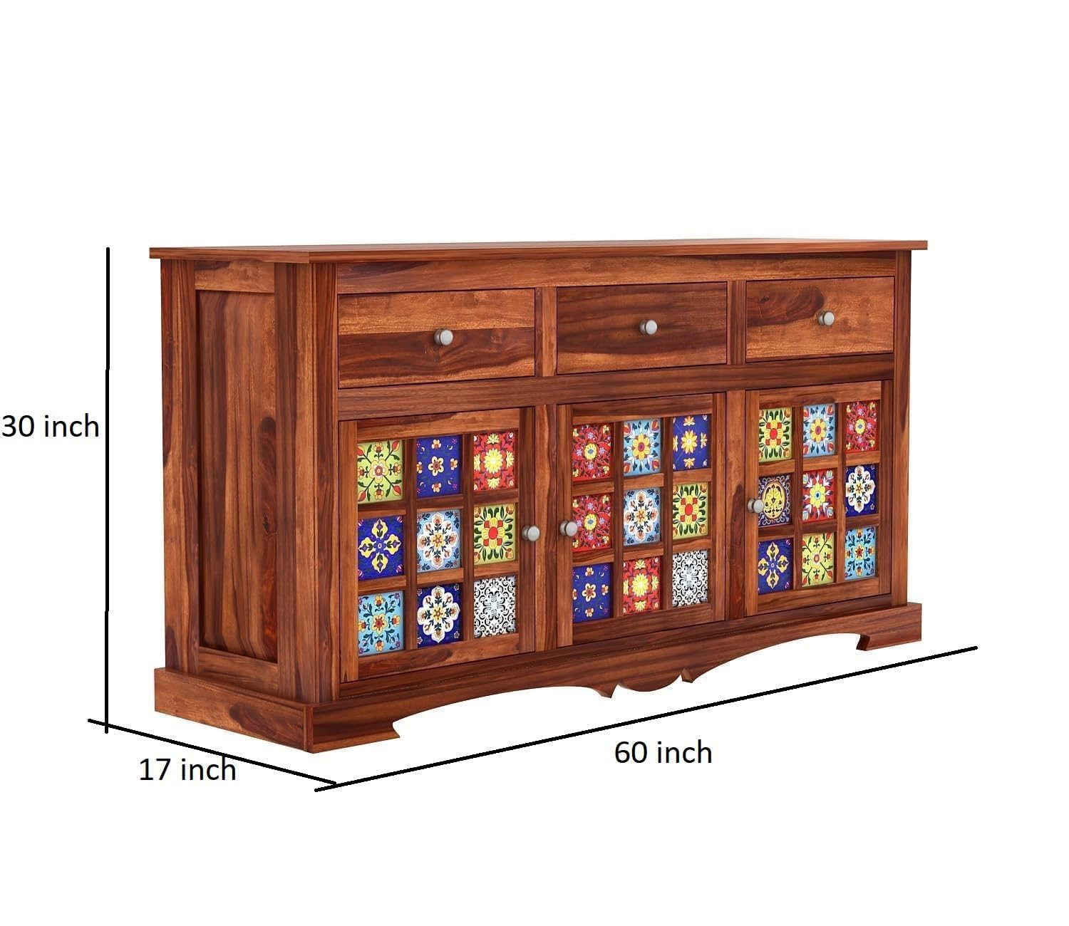 Blue Pottery Tile Design Sheesham Sideboard