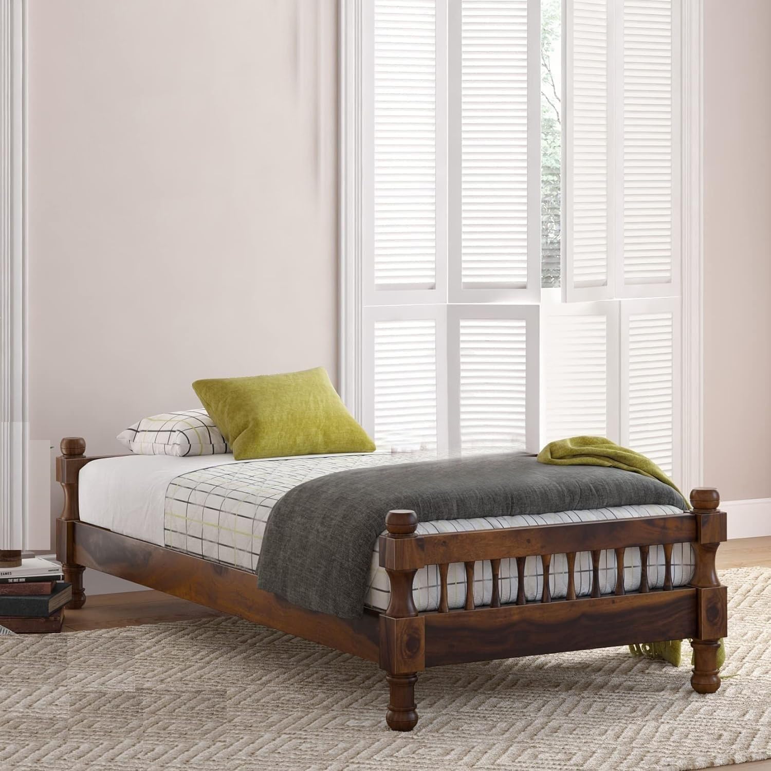Solid Sheesham Wood Single Bed | Walnut Finish