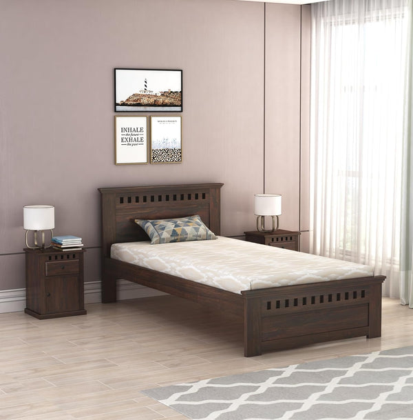 Solid Sheesham Wood Single Bed | Walnut Finish