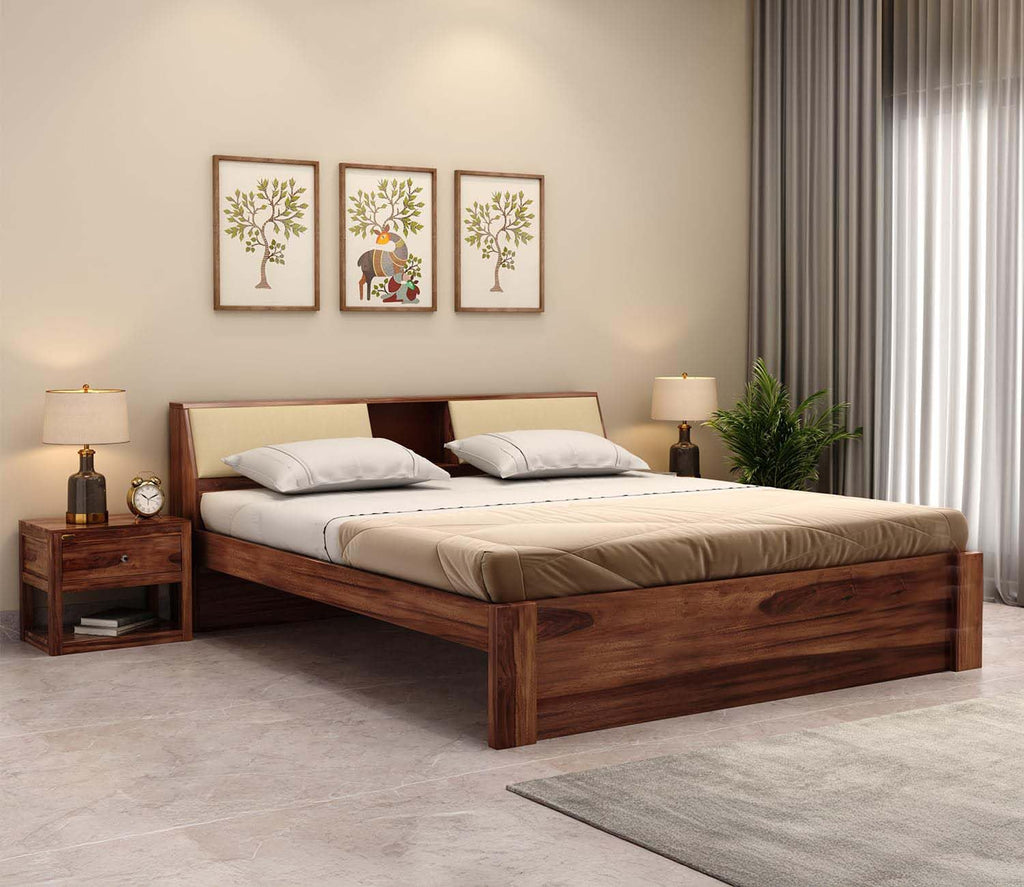 Solid Sheesham Wood King Size Bed For Bedroom - Honey Finish
