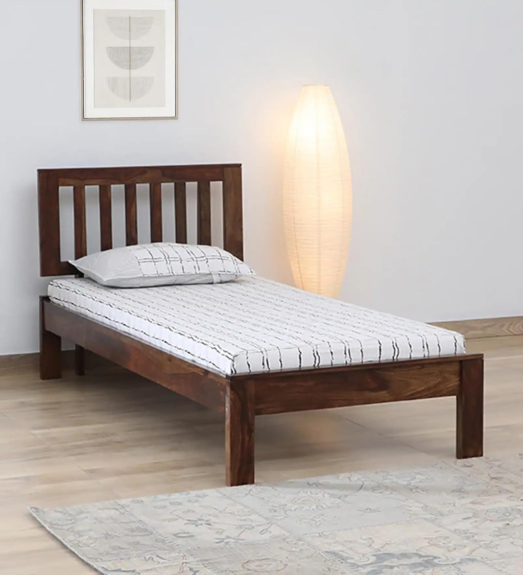 Premium Solid Sheesham Wood Single Bed | Walnut Finish