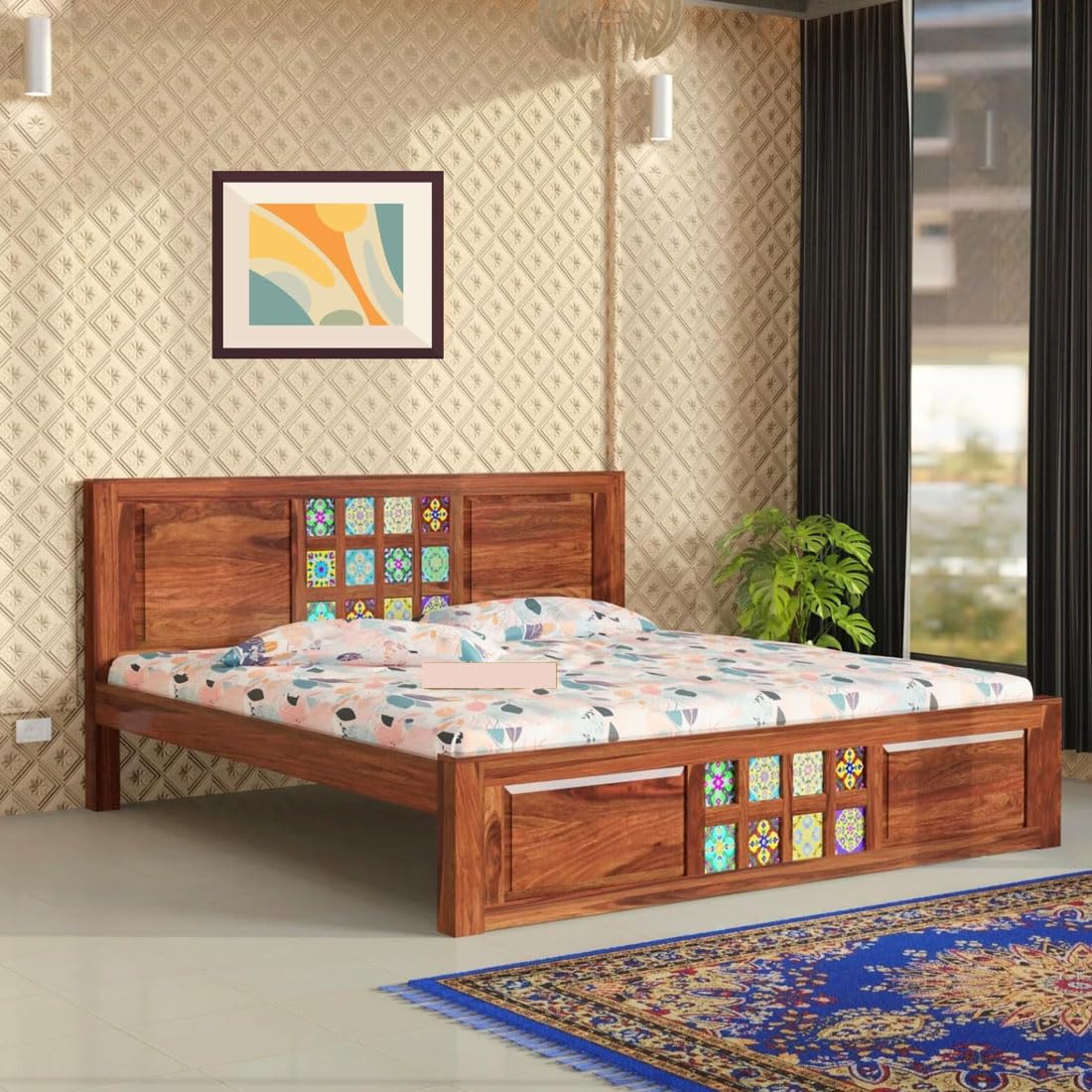 Jodhpuri Tile King Size Sheesham Wood Bed For Wedroom