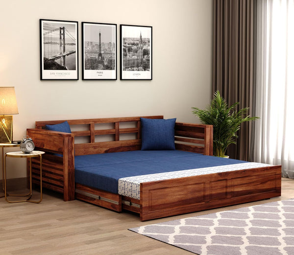 Solid Sheesham Wood 3-Seater Sofa Cum Bed