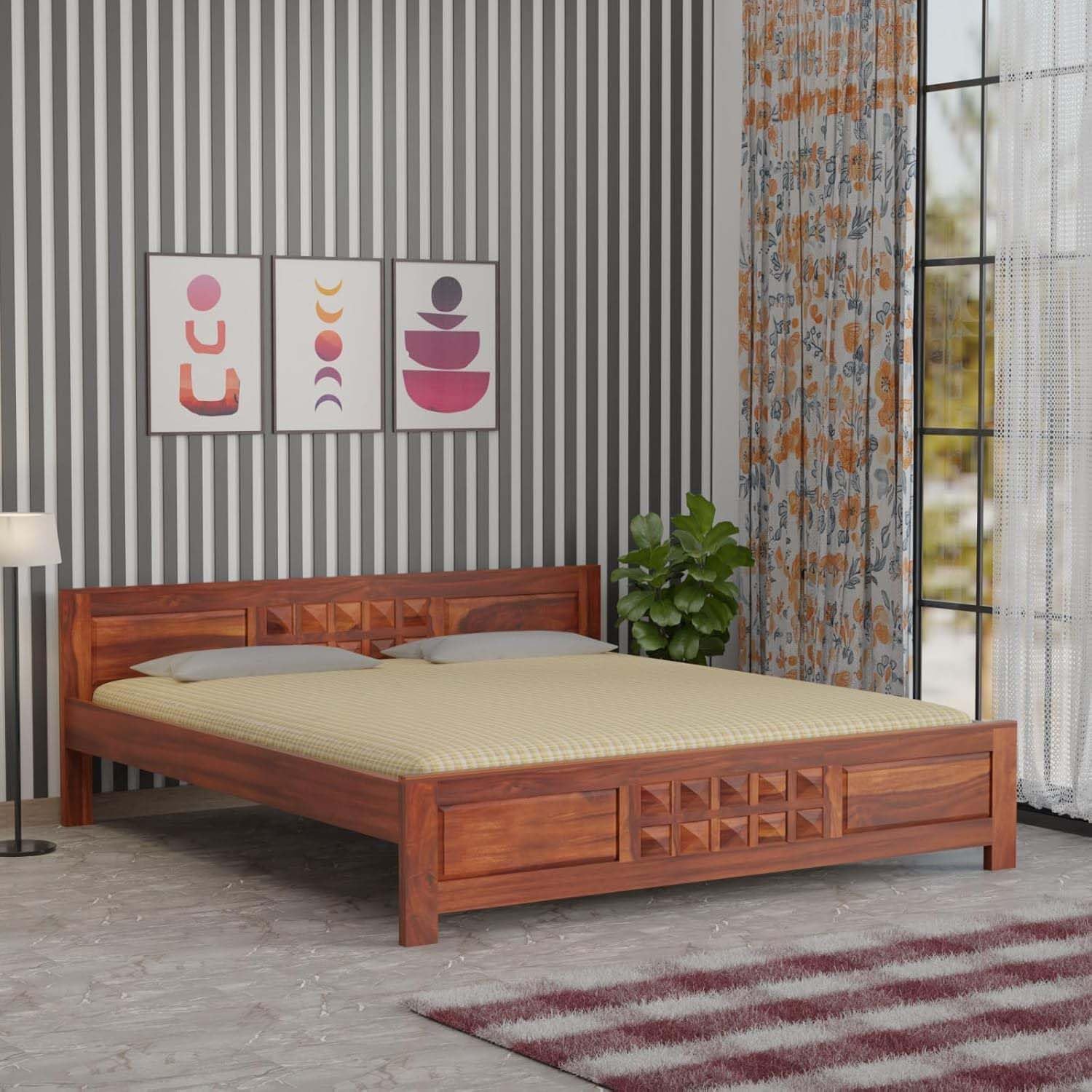 Solid Sheesham Wood King Size Bed | Natural Finish