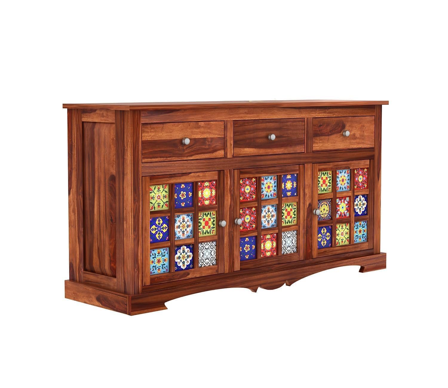 Blue Pottery Tile Design Sheesham Sideboard