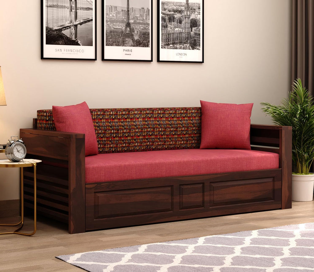 Foster 3-Seater Sheesham Sofa Cum Bed - Walnut Finish
