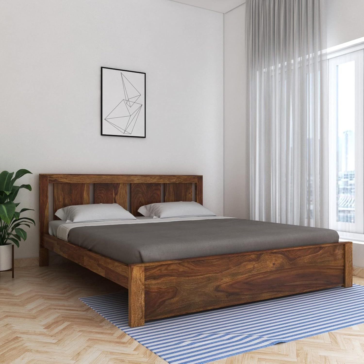 Solid Sheesham Wood Queen Size  Bed For Bedroom