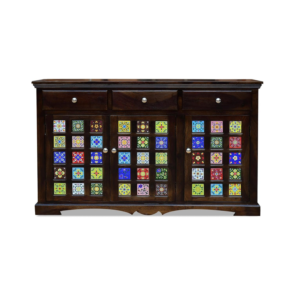 Blue Pottery Tile Design Sheesham Sideboard