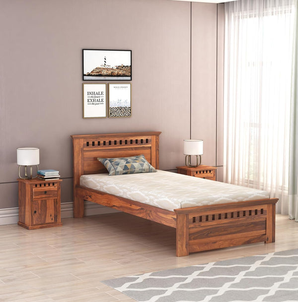Solid Sheesham Wood Single Bed | Natural Finish