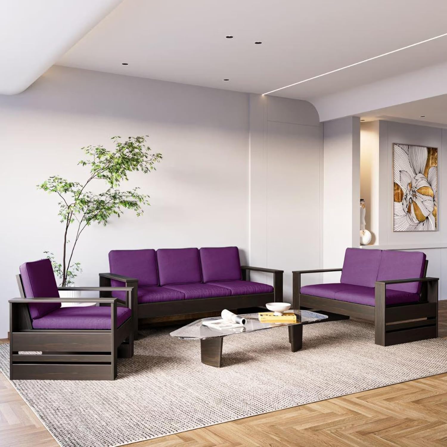 Solid Sheesham Wood 6-Seater Sofa Set for Livingroom