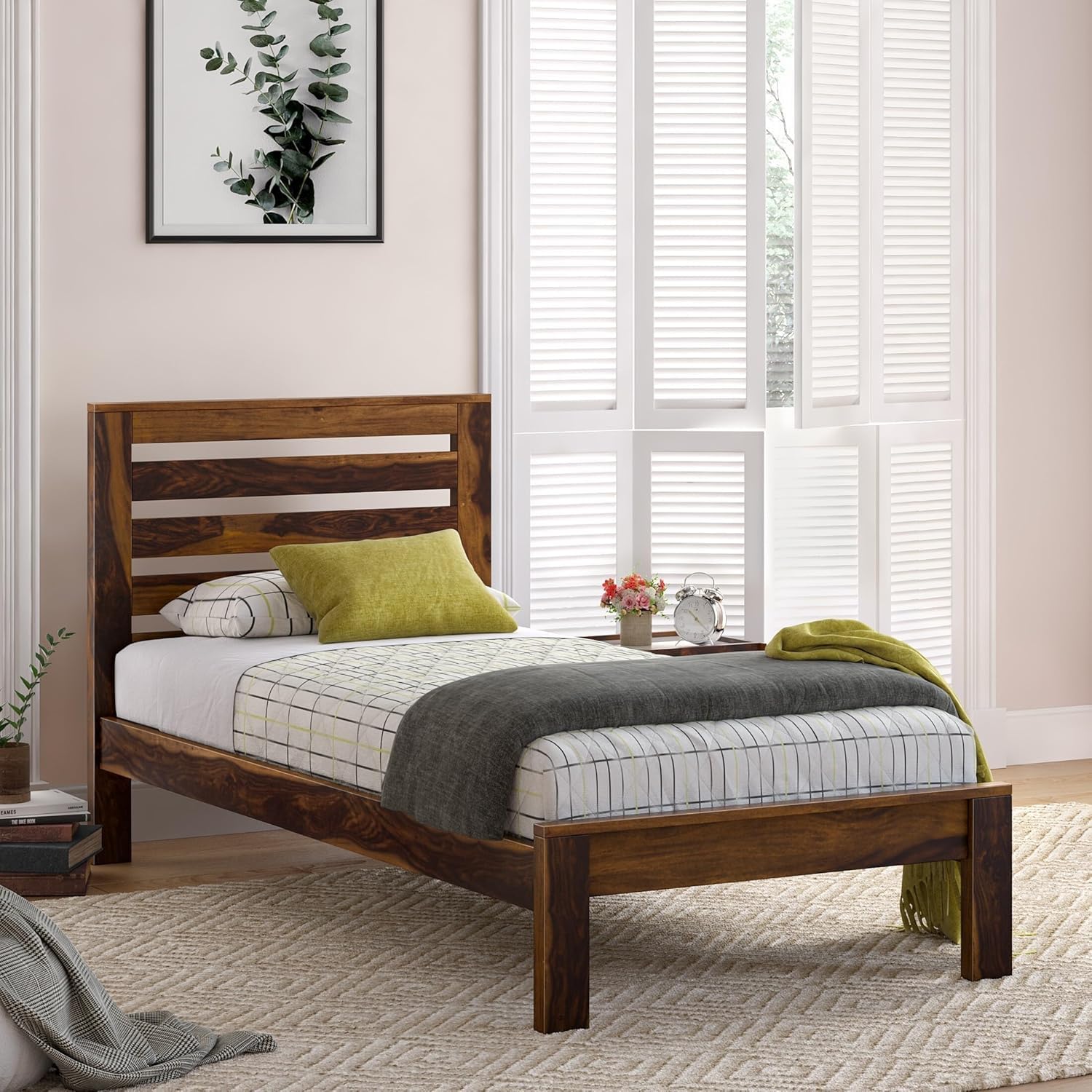 Solid Sheesham Wood Single Bed For Bedroom | Natural Finsh